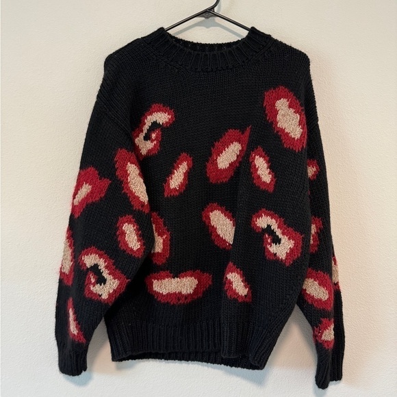 Ba&sh Leo Jacquard Knit Wool Alpaca Mohair Blend Black Red Leopard Sweater S - Picture 4 of 15